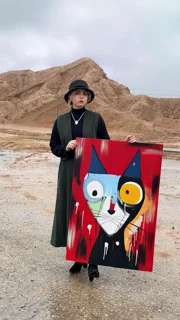 تابلو نقاشی رنگ روغن گربه